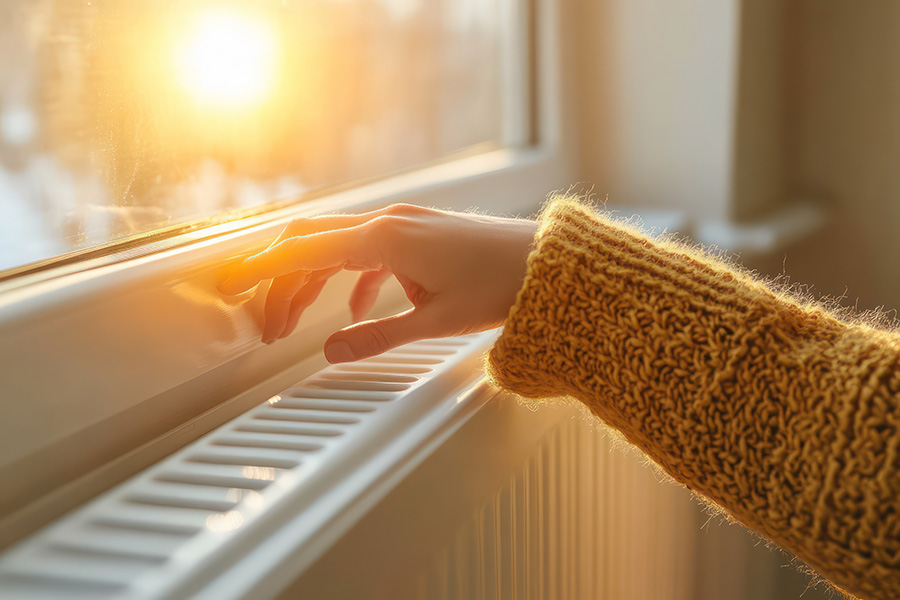 Une main posée sur un radiateur